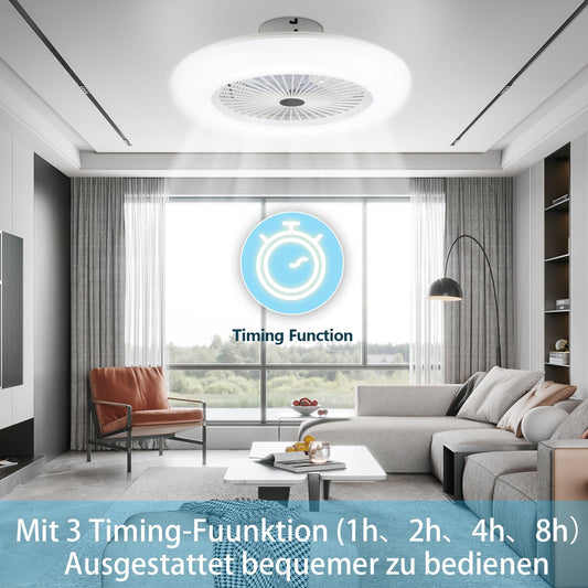 Hengda LED Deckenventilator mit Beleuchtung Ø55 cm | 80 W Deckenleuchte mit Ventilator & Fernbedienung | 3 Windgeschwindigkeiten, 3 Lichtfarben | Leiser Deckenventilator für Wohnzimmer & Schlafzimmer
