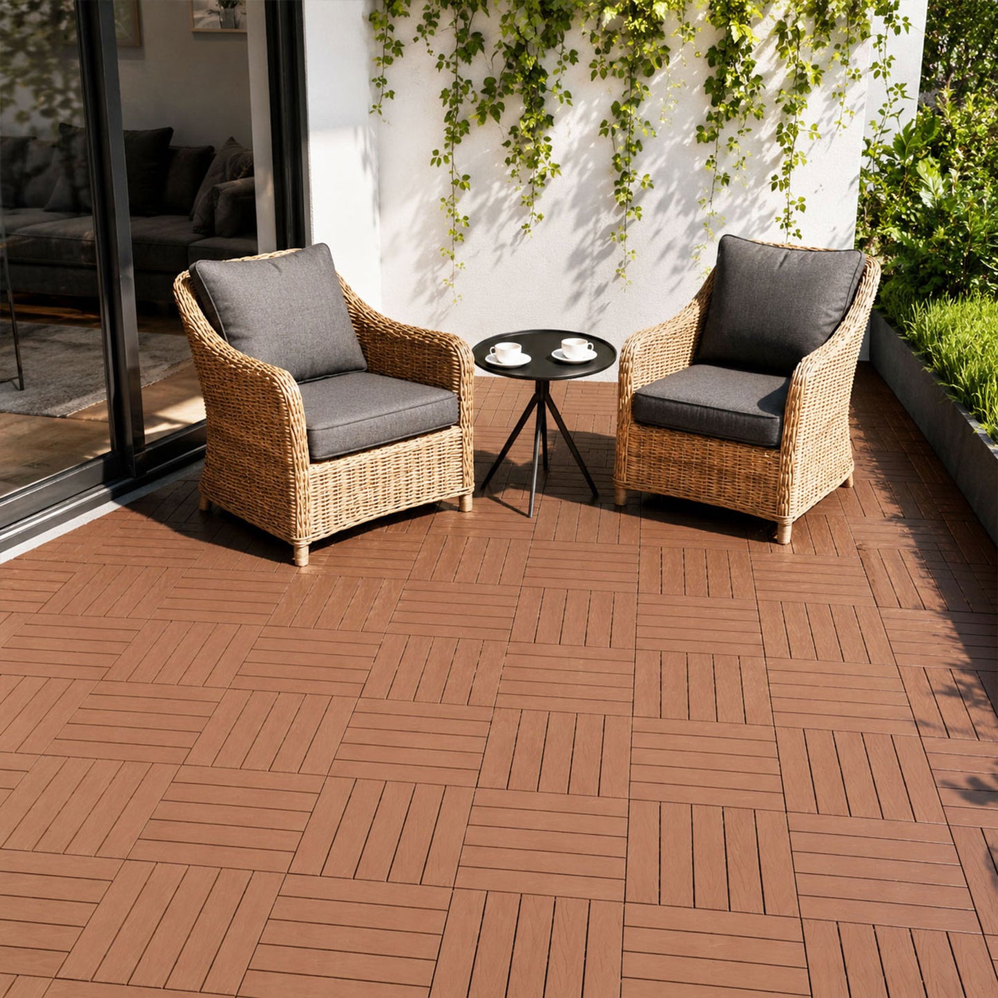 Hengda PP Holzfliesen Balkon, 30x30cm Terrassenfliesen, mit Drainage-Klicksystem