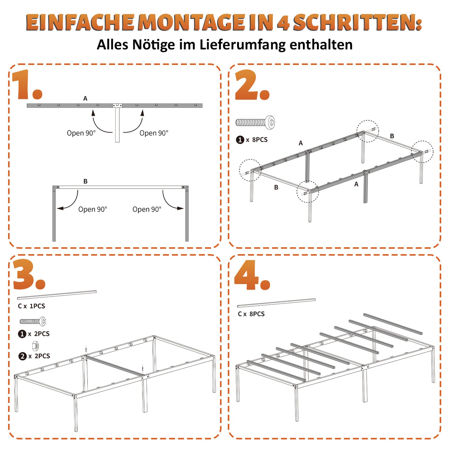 Hengda Bettgestell 90 x 200 cm, Bettrahmen, 200 kg Statische Tragkraft