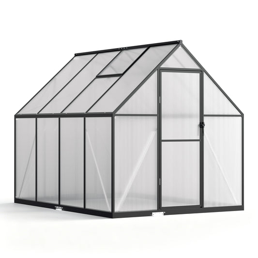 Hengda Gewächshaus Aluminium, mit Bodenrahmen & Dachfenster, 4 mm Polycarbonat-Hohlkammerplatten