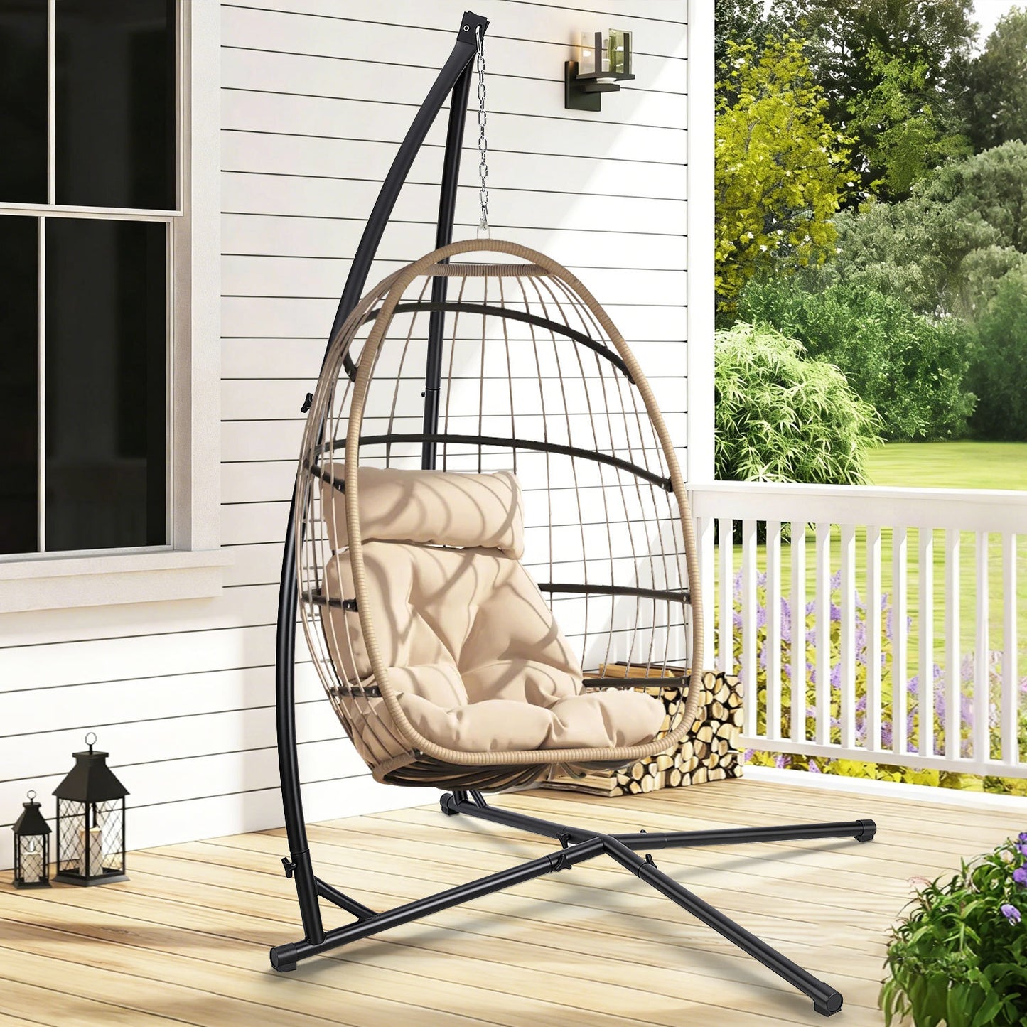 Hengda Hängesessel Gestell aus Metall, Hängestuhlgestell bis 150 kg, freistehender Hängesitzständer für Hängesessel, Indoor & Outdoor