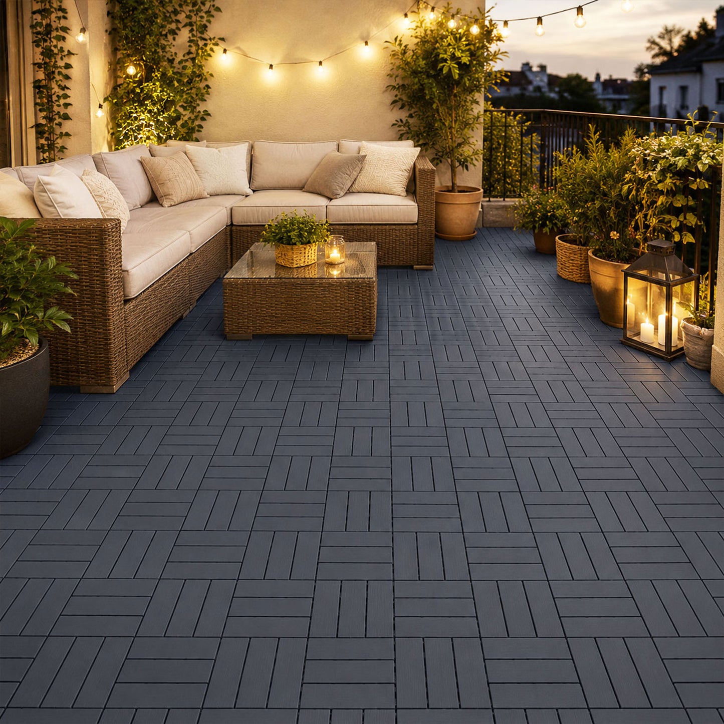 Hengda PP Terrassenfliesen Rutschfest Kunststoff-Bodenbelag 30x30cm mit Klicksystem