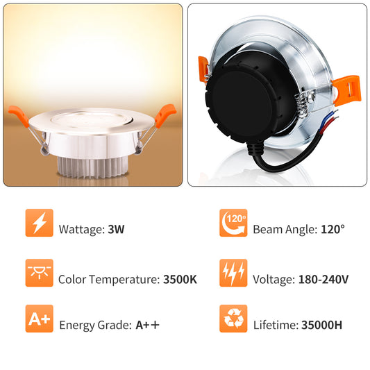 Hengda 3W LED Einbaustrahler 230V | Flacher LED Deckenspot Warmweiß Kaltweiß | Energieeffiziente LED Einbauleuchte für Wohnzimmer, Küche, Bad Flur