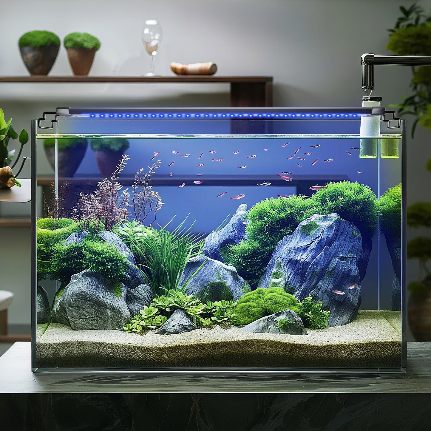 Hengda Aquarium LED Beleuchtung 24/7 Modus | Vollspektrum Aufsetzleuchte 55–150 cm | Dimmbare Aquariumlampe mit Timer & Fernbedienung für Süß- & Meerwasser