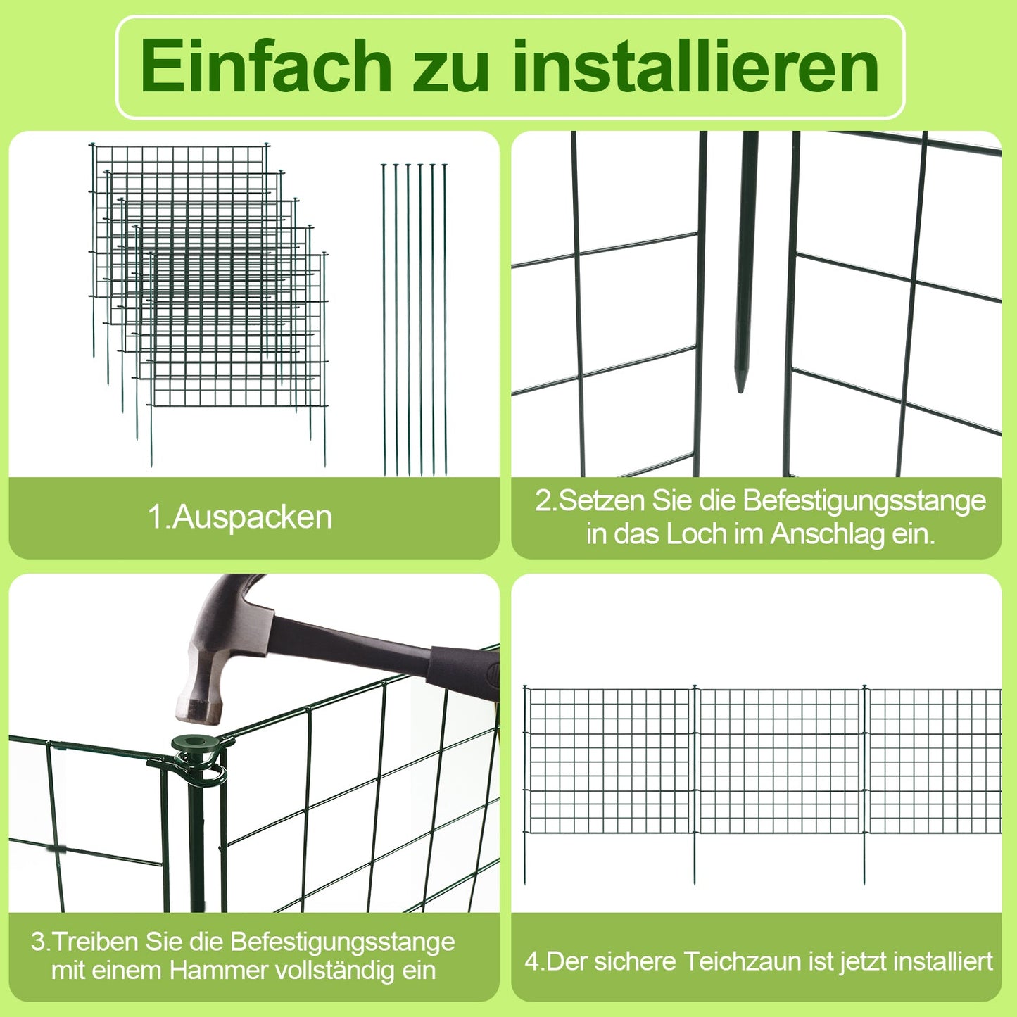 Teichzaun Gartenzaun Metall Steckzaun Set