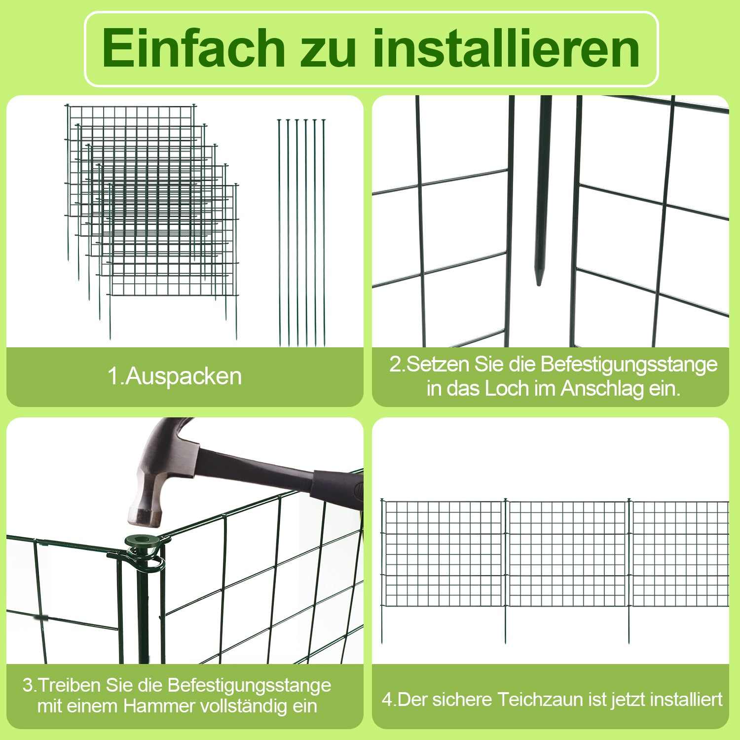 Teichzaun Gartenzaun Metall Steckzaun Set