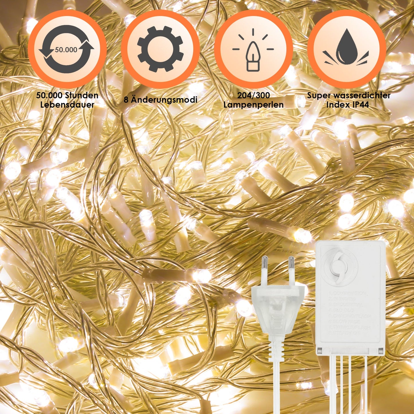 Hengda LED Lichternetz Lichtervorhang Lichterkette Außenlichterkette Strip 8 Modi