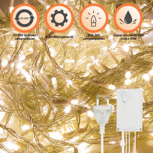 Hengda LED Lichternetz Lichtervorhang Lichterkette Außenlichterkette Strip 8 Modi