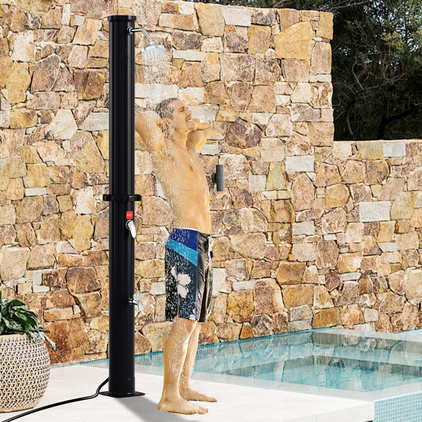 Hengda Solar Gartendusche 20/35/40 L mit Regenduschkopf & Schutzhaube | Solardusche bis 60 °C ohne Strom | Outdoor Pooldusche für Garten, Camping & Terrasse