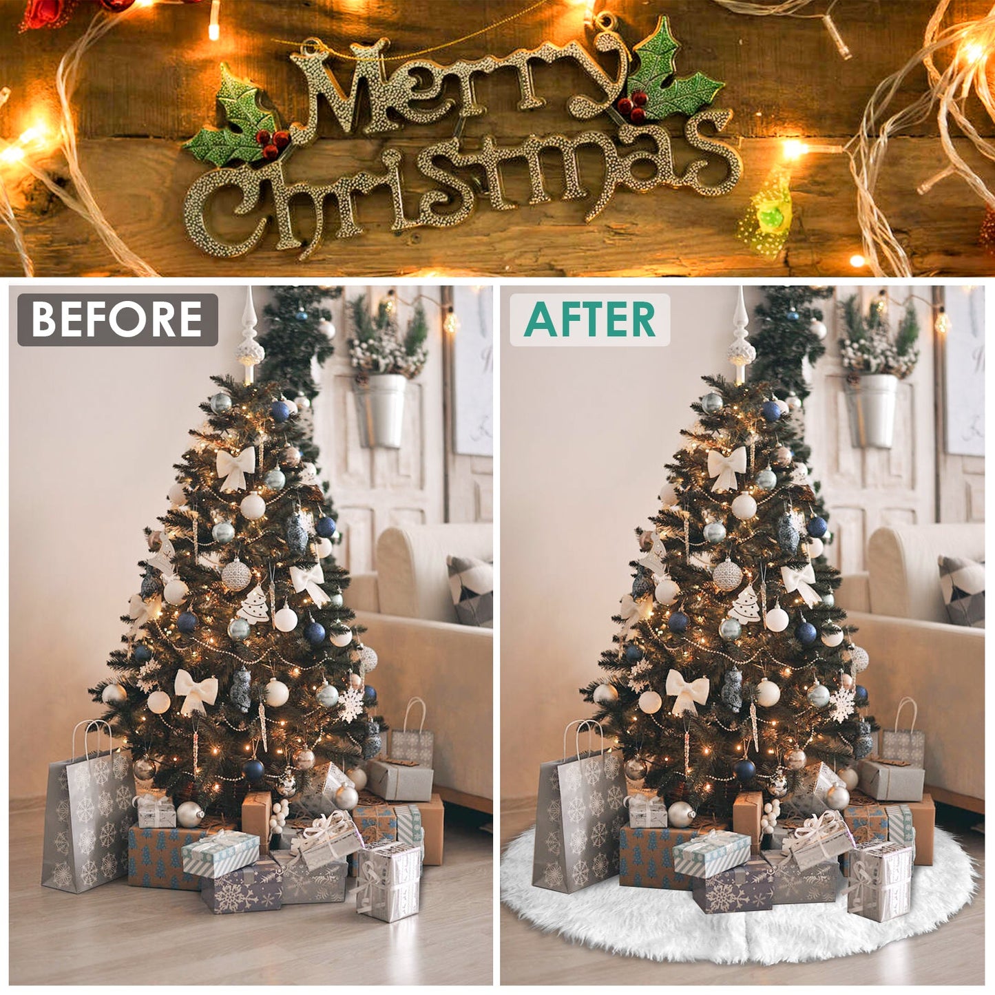 Hengda Weihnachtsbaumdecke Plüsch 78/90/122cm Weihnachtsbaumteppich Christbaumdecke
