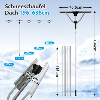 Hengda Photovoltaik Schneeschieber, Aluminium Schneeschaufel, Dachräumer, 196-636cm