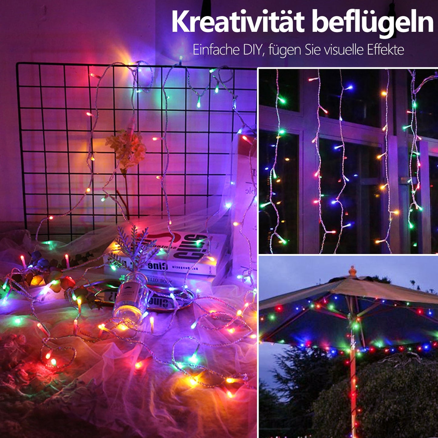 Hengda LED Lichterkette Warmweiß Kaltweiß Bunt Wasserdichte IP44 8 Modi Lichterkette für Party, Garten, Weihnachten