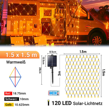Hengda Solar LED Lichternetz IP44 Außen | Lichtervorhang mit Fernbedienung & Timer | LED Lichterkette für Garten, Fenster, Balkon & Weihnachtsdeko