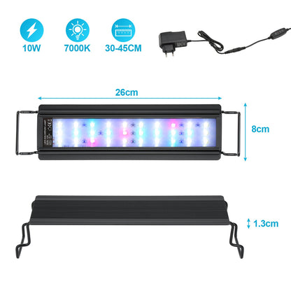 Hengda Aquarium LED Beleuchtung RGB Vollspektrum | Dimmbare Aquarium Lampe mit Ausziehbarer Halterung | LED Aquariumleuchte für Süßwasser- & Meerwasser-Aquarien