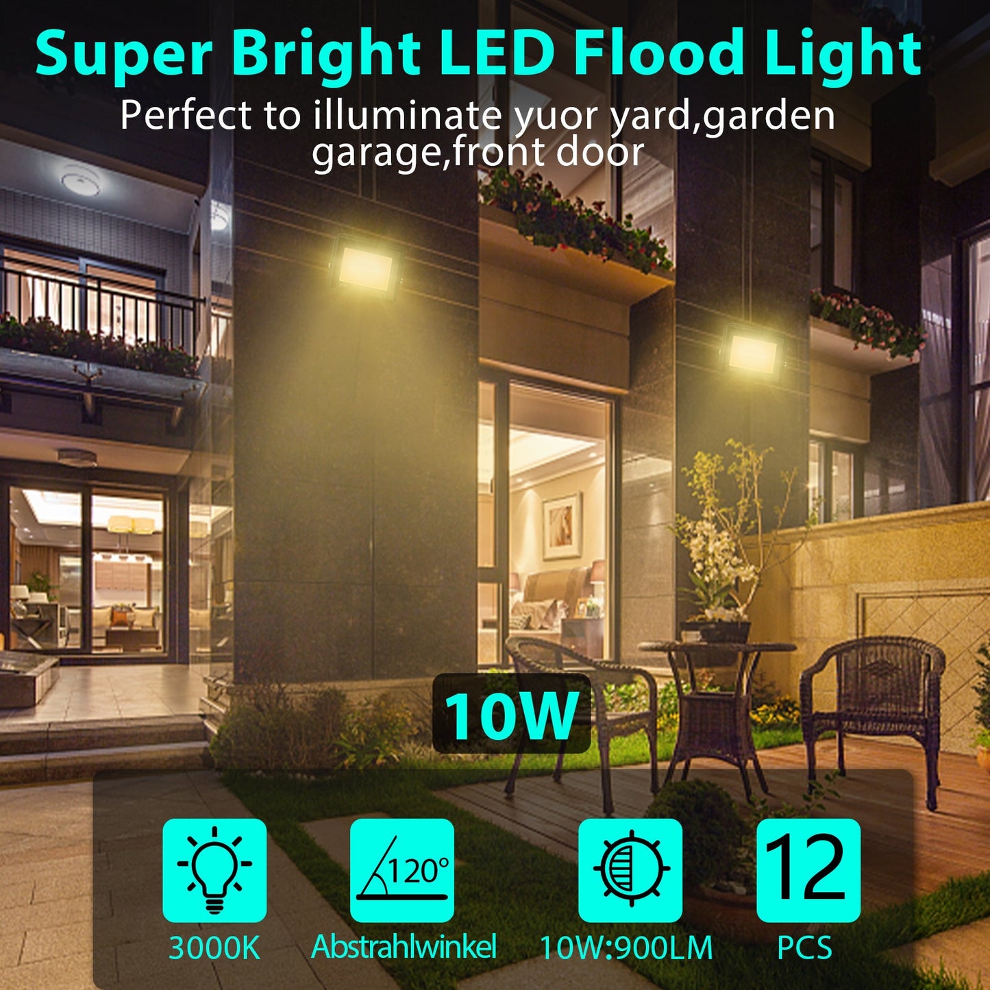 Hengda LED Strahler Außen, LED Fluter 10W-100W, LED Scheinwerfer Kaltweiß/Warmweiß, Aussenstrahler IP66 Wasserdicht (Kein Stecker)