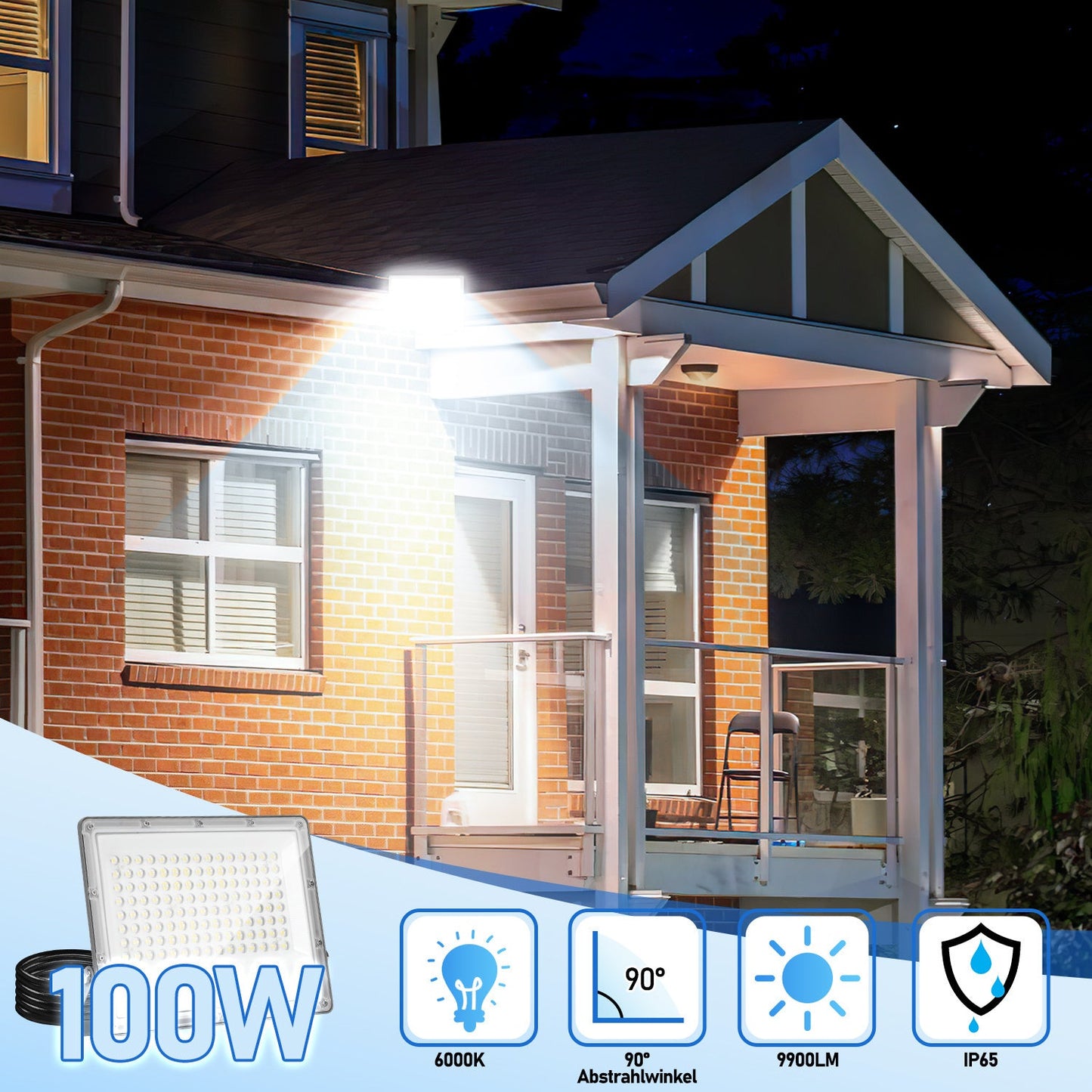 Hengda LED Strahler Außen 10–200W | LED Fluter 6000K Kaltweiß | IP65 Wasserdichter Außenstrahler mit 120° Abstrahlwinkel für Garten, Hof, Garage & Fassadenbeleuchtung (ohne Stecker)
