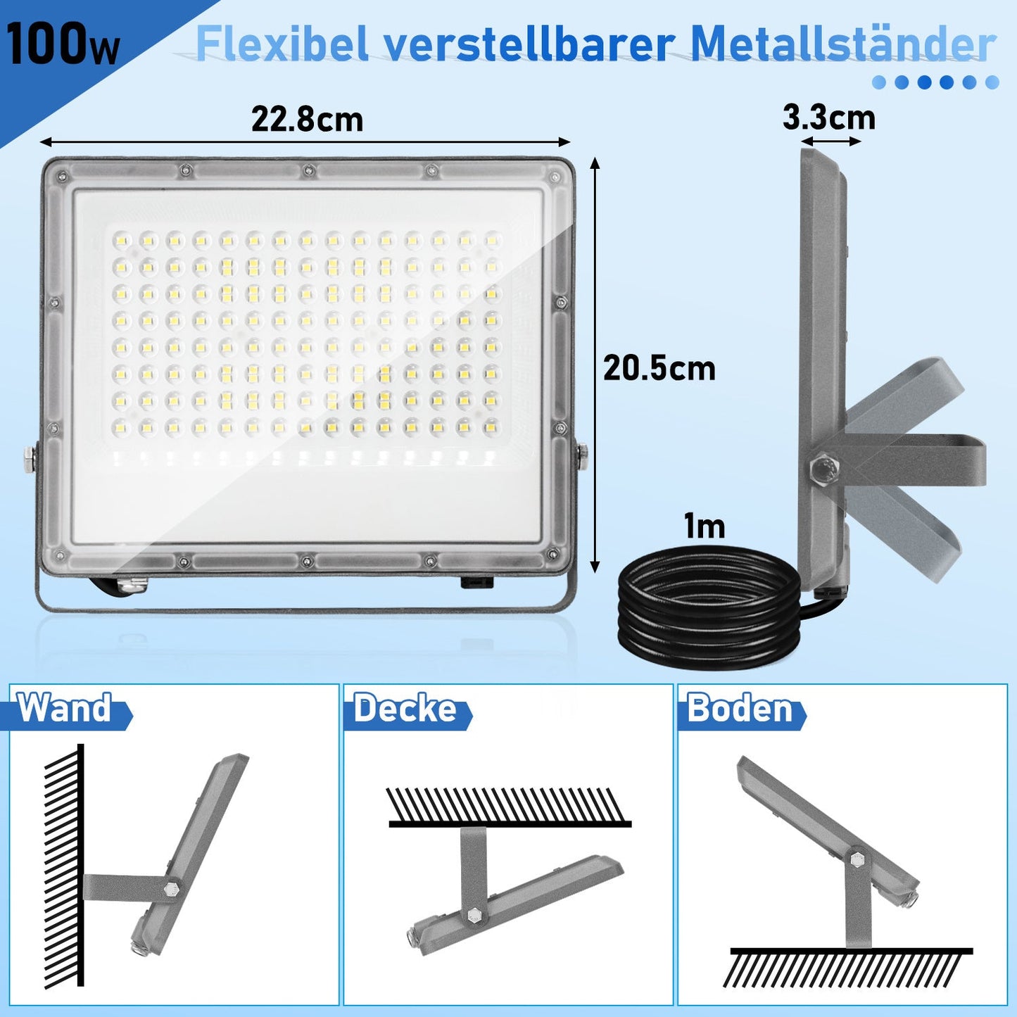 Hengda LED Strahler Außen 10–200W | LED Fluter 6000K Kaltweiß | IP65 Wasserdichter Außenstrahler mit 120° Abstrahlwinkel für Garten, Hof, Garage & Fassadenbeleuchtung (ohne Stecker)