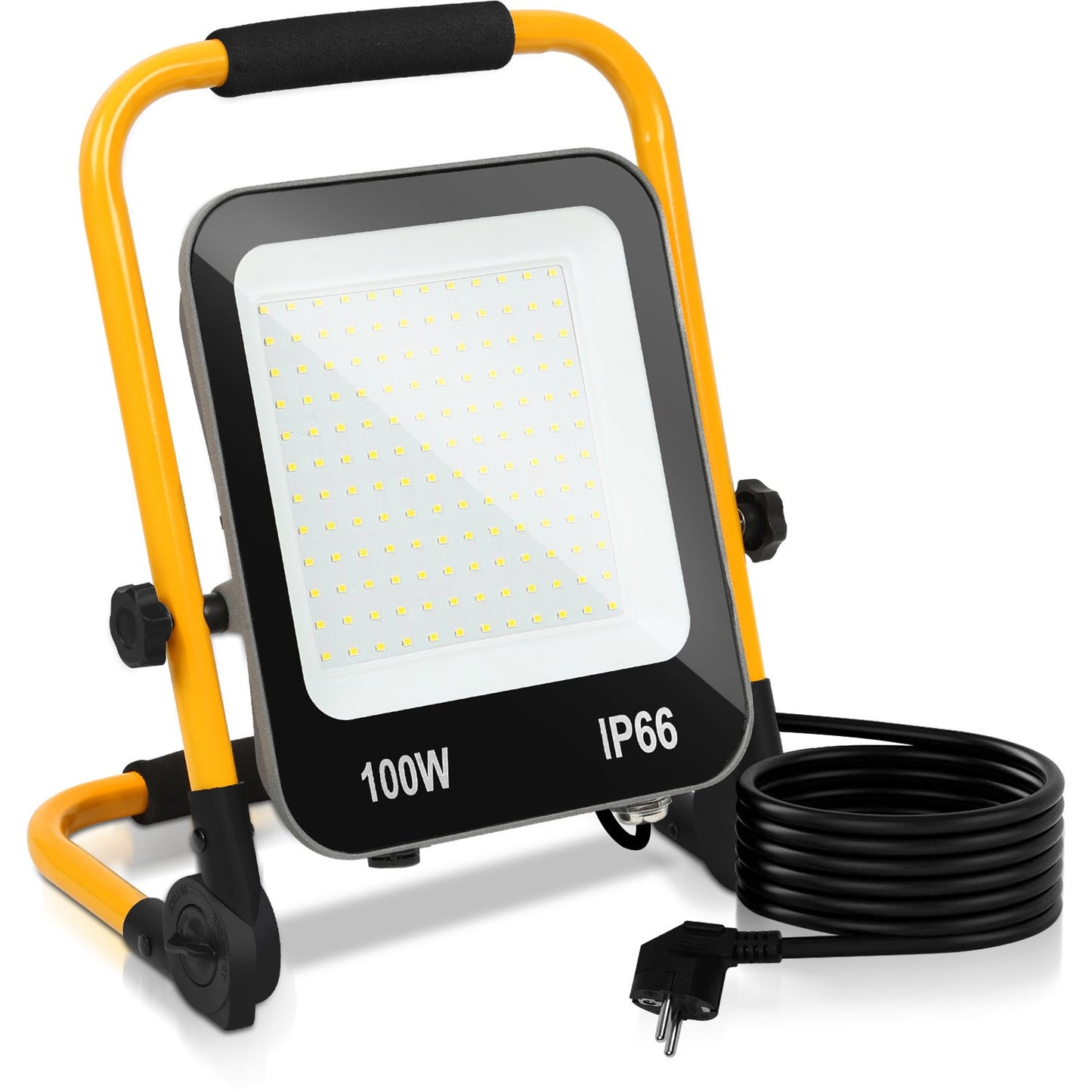 Hengda LED Baustrahler 50-200W mit Ständer | Arbeitsleuchte 6000K Kaltweiß | IP66 Wasserdichter LED Fluter mit 3 m Kabel & Stecker für Baustelle, Werkstatt, Garage