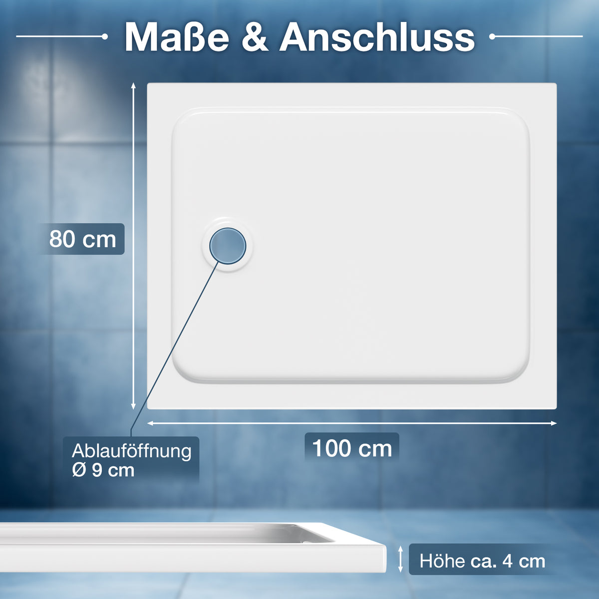 Hengda Duschwanne, 90 mm Ablauföffnung, aus Acryl