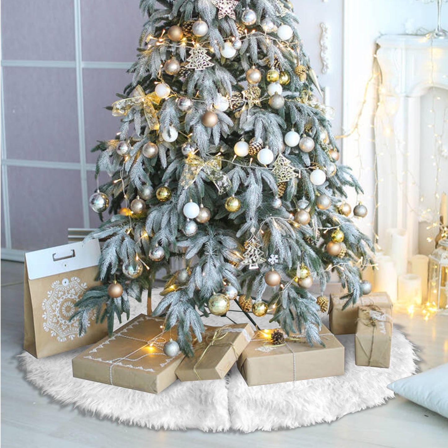 Hengda Weihnachtsbaumdecke Plüsch 78/90/122cm Weihnachtsbaumteppich Christbaumdecke