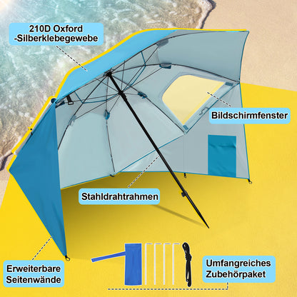 Hengda 2-in-1 Alu Strandschirm, Strandmuschel & Sonnenschirm Ø210×220 cm UV50+, mit Windschutz, faltbar & leicht