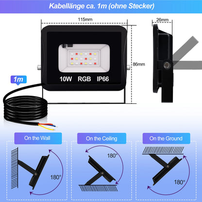 Hengda RGB LED Strahler Außen mit Fernbedienung, 10/20/30/50 W Fluter LED Dimmbar, Flutlicht IP66 Wasserdicht, 4 Modi