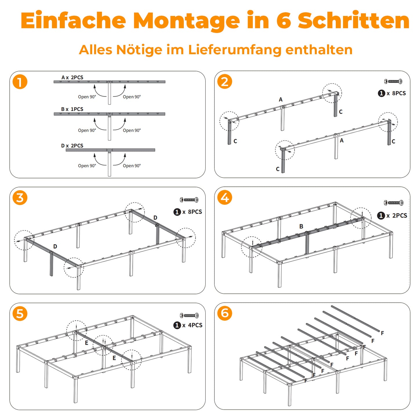Hengda Doppelbett 140 x 200 cm, Bettgestell Bettrahmen 300 kg Statische Tragkraft