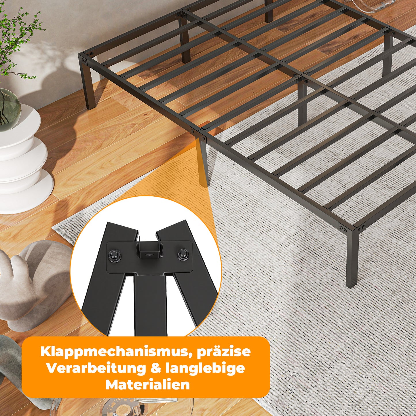 Hengda Doppelbett 140 x 200 cm, Bettgestell Bettrahmen 300 kg Statische Tragkraft