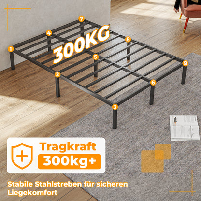 Hengda Doppelbett 140 x 200 cm, Bettgestell Bettrahmen 300 kg Statische Tragkraft