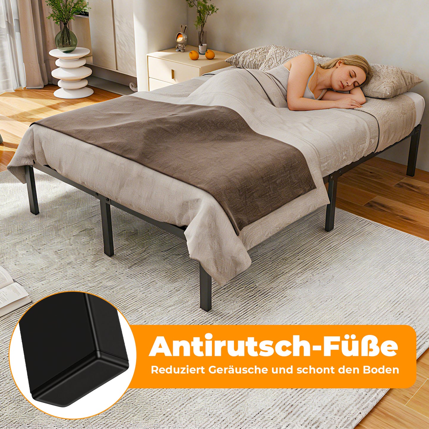 Hengda Doppelbett 140 x 200 cm, Bettgestell Bettrahmen 300 kg Statische Tragkraft