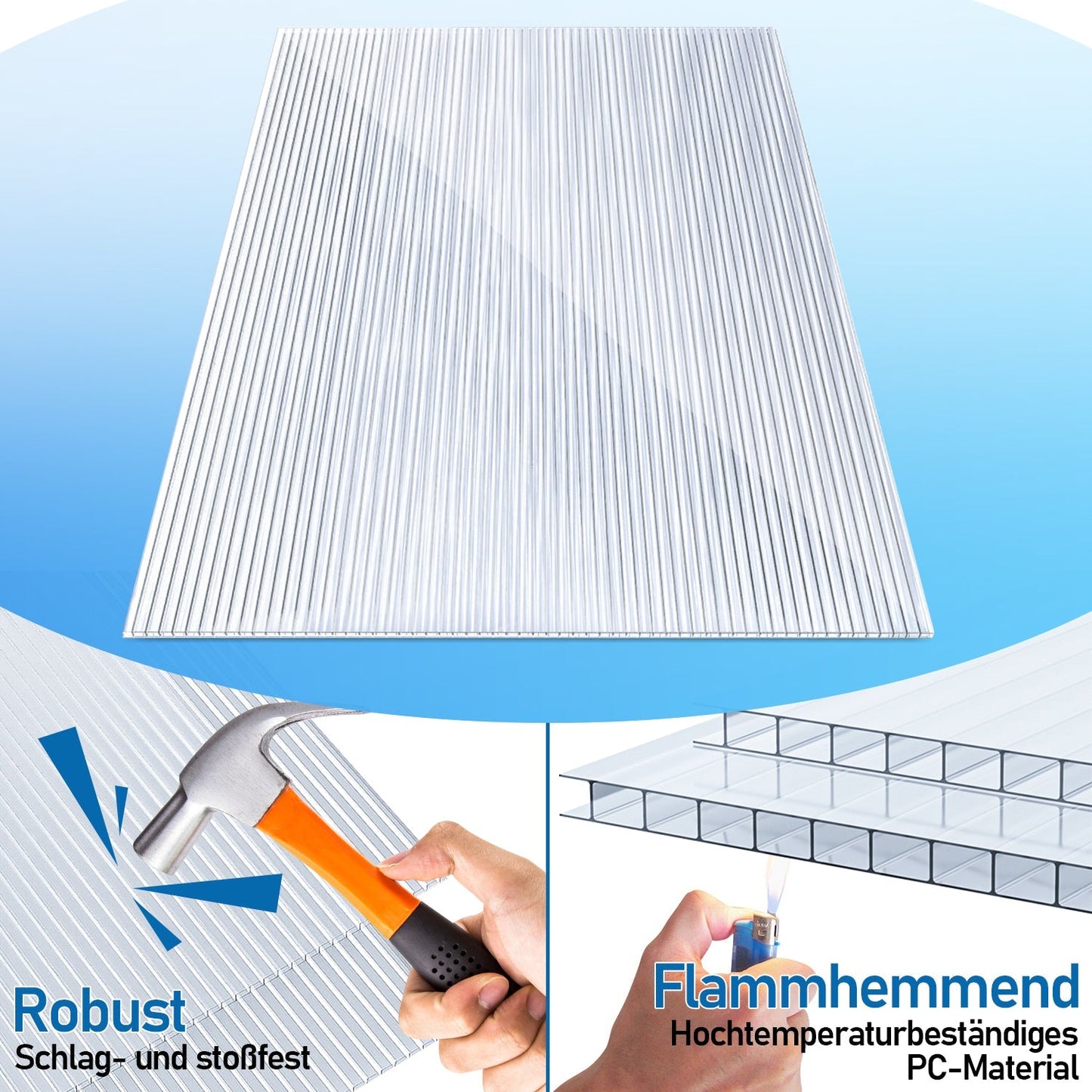 Hengda 14x Hohlkammerplatten 4 mm Transparent | Doppelstegplatten Gewächshaus | Polycarbonat Treibhausplatten 60.5 x 121cm | 10,25 m², für Frühbeet, Garten & Überdachung