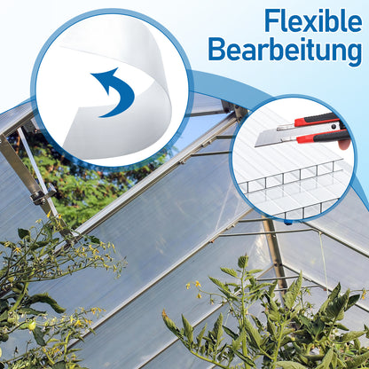 Hengda Polycarbonat Hohlkammerstegplatten, 60,5x121 cm Gewächshausplatten mit 50 x W-Clips und 50 x Z-Clips