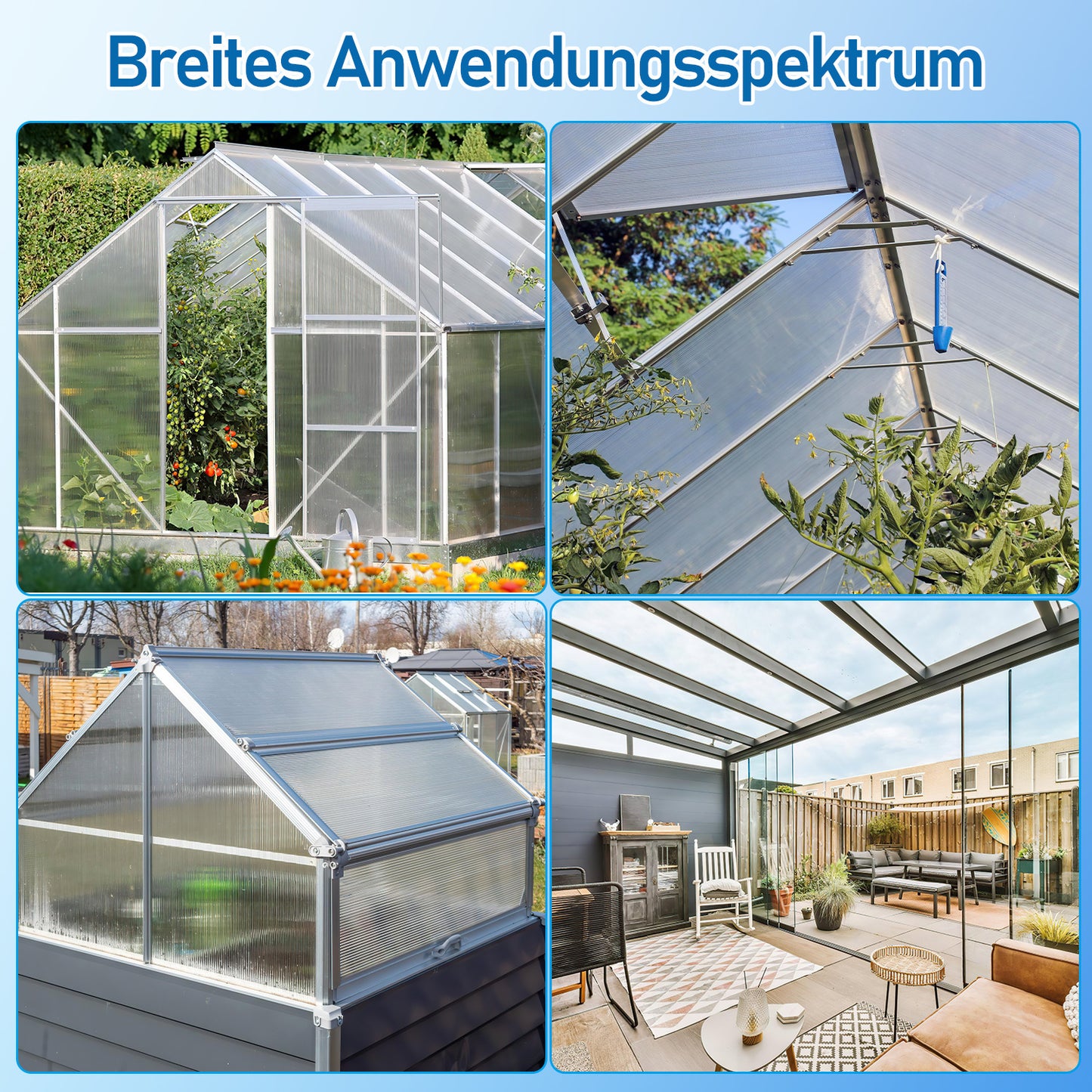 Hengda Polycarbonat Hohlkammerstegplatten, 60,5x121 cm Gewächshausplatten mit 50 x W-Clips und 50 x Z-Clips
