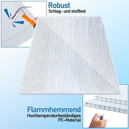 Hengda Polycarbonat Hohlkammerstegplatten, 60,5x121 cm Gewächshausplatten mit 50 x W-Clips und 50 x Z-Clips