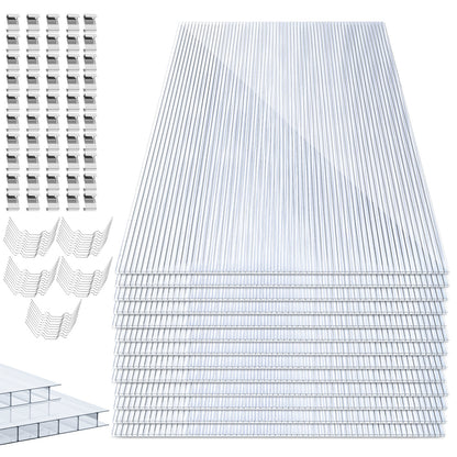 Hengda Polycarbonat Hohlkammerstegplatten, 60,5x121 cm Gewächshausplatten mit 50 x W-Clips und 50 x Z-Clips