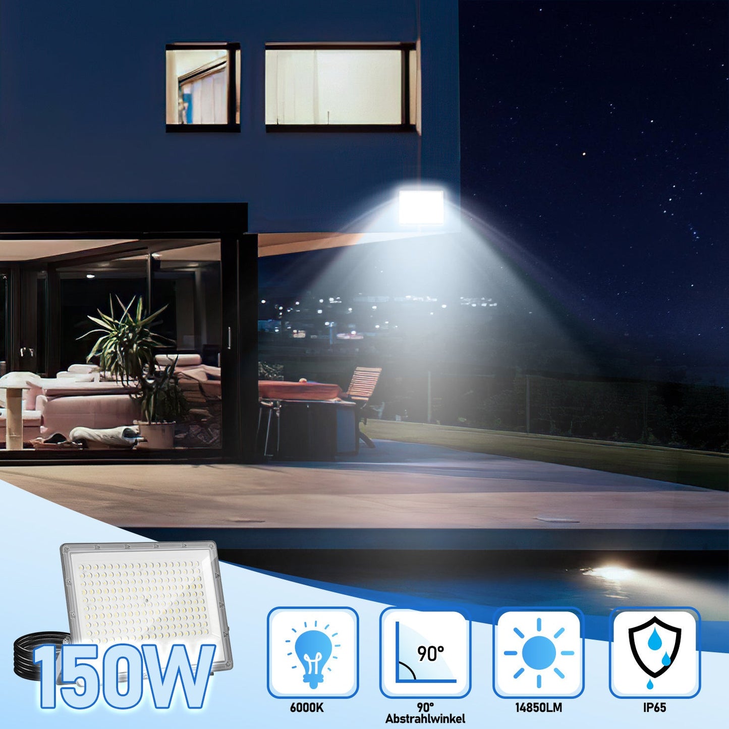 Hengda LED Strahler Außen 10–200W | LED Fluter 6000K Kaltweiß | IP65 Wasserdichter Außenstrahler mit 120° Abstrahlwinkel für Garten, Hof, Garage & Fassadenbeleuchtung (ohne Stecker)