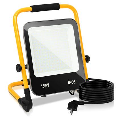 Hengda LED Baustrahler 50-200W mit Ständer | Arbeitsleuchte 6000K Kaltweiß | IP66 Wasserdichter LED Fluter mit 3 m Kabel & Stecker für Baustelle, Werkstatt, Garage