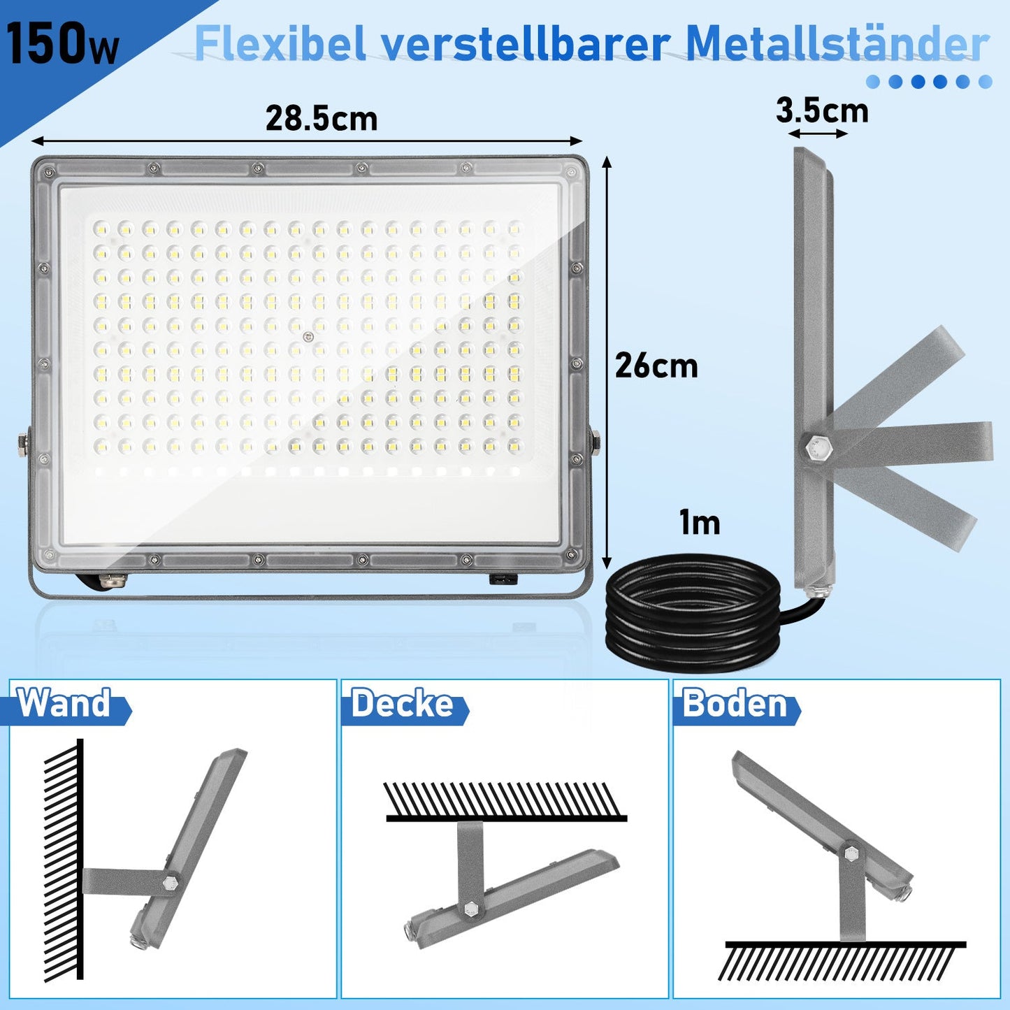 Hengda LED Strahler Außen 10–200W | LED Fluter 6000K Kaltweiß | IP65 Wasserdichter Außenstrahler mit 120° Abstrahlwinkel für Garten, Hof, Garage & Fassadenbeleuchtung (ohne Stecker)