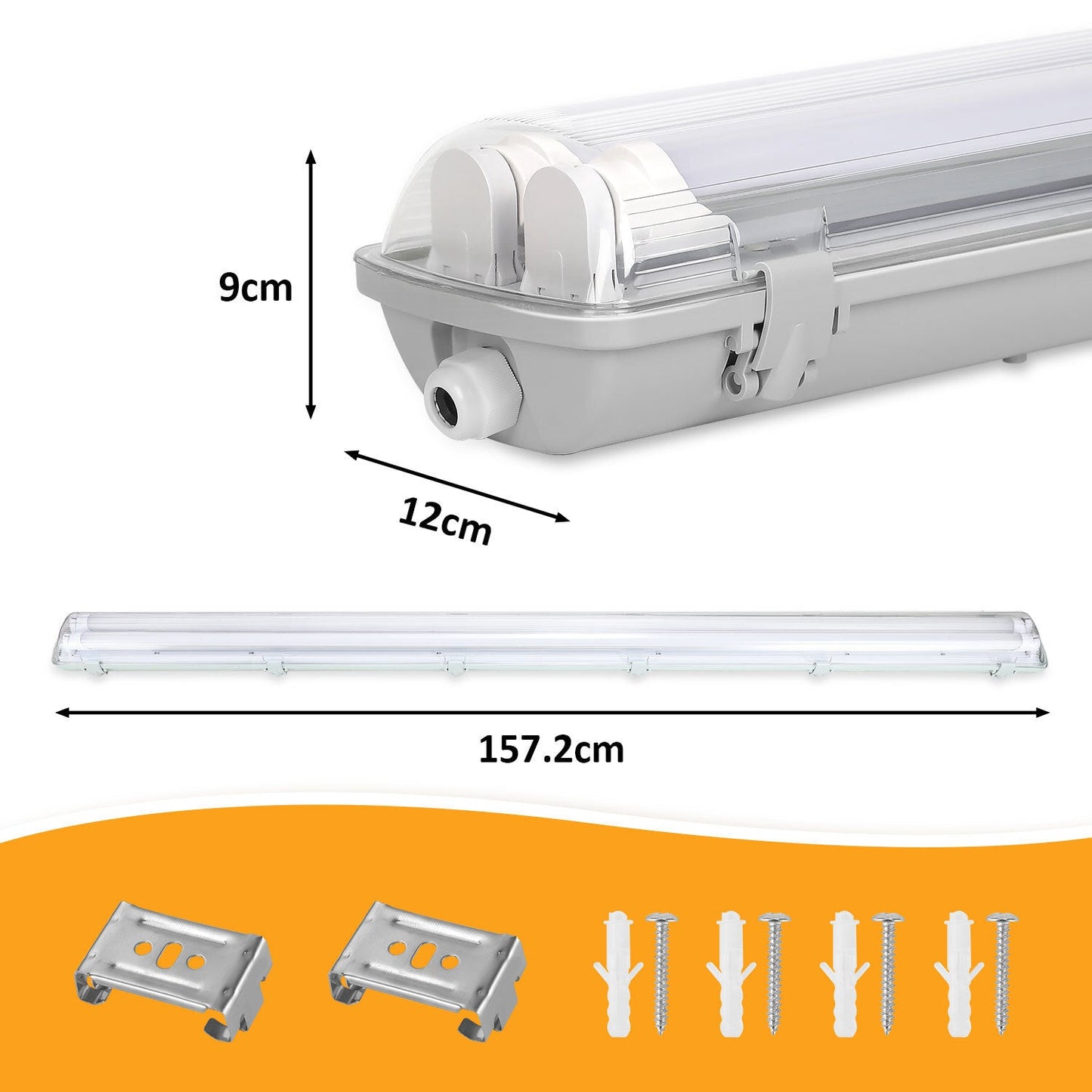 Hengda LED Feuchtraumleuchte 18W/24W, 120cm/150cm Wannenleuchte, Kaltweiß/Neutralweiß, Doppelt T8 LED Werkstattlampe, Röhrenlampe IP65 Wasserfest
