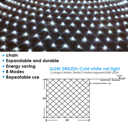 Hengda LED Lichternetz Lichtervorhang Lichterkette Außenlichterkette Strip 8 Modi