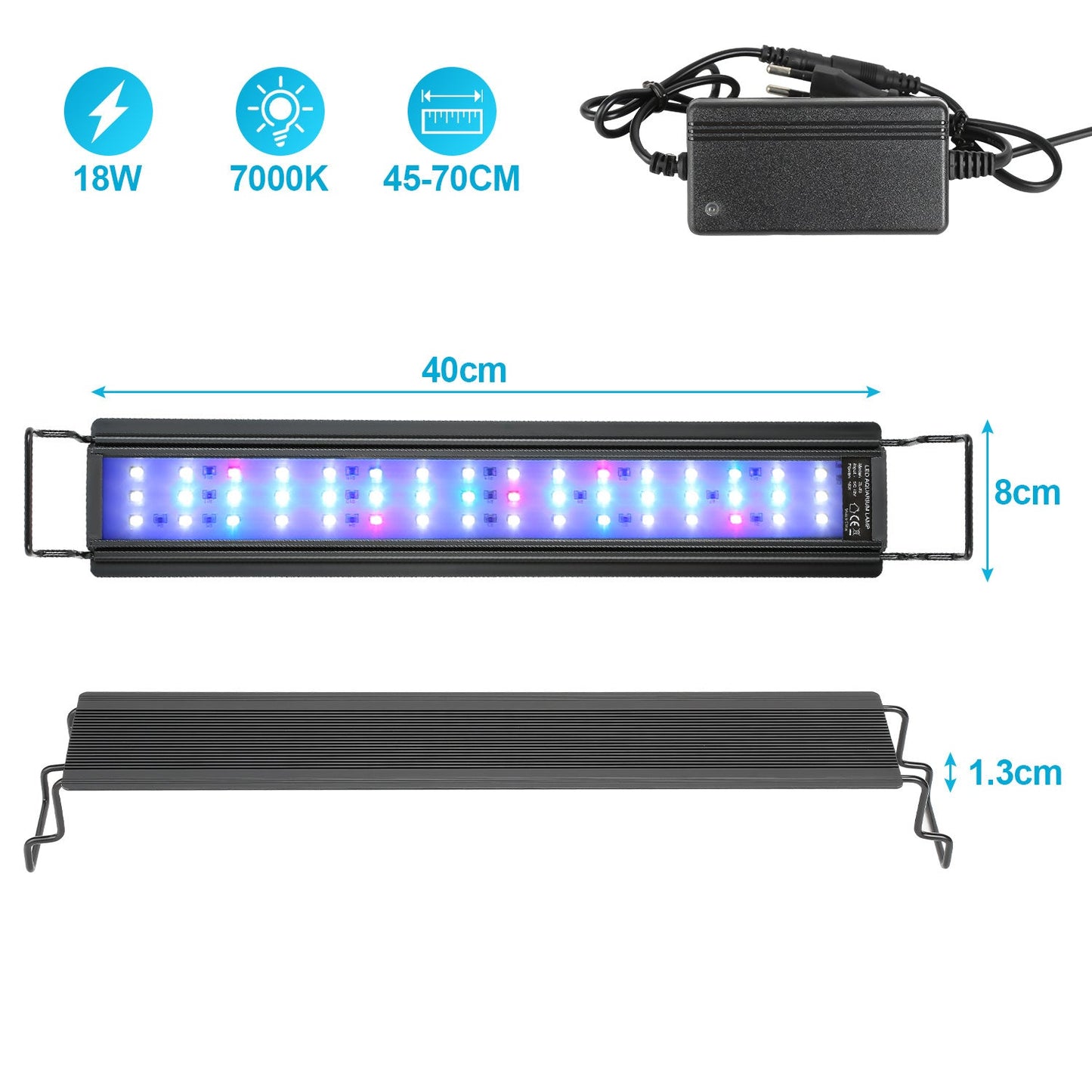 Hengda Aquarium LED Beleuchtung RGB Vollspektrum | Dimmbare Aquarium Lampe mit Ausziehbarer Halterung | LED Aquariumleuchte für Süßwasser- & Meerwasser-Aquarien