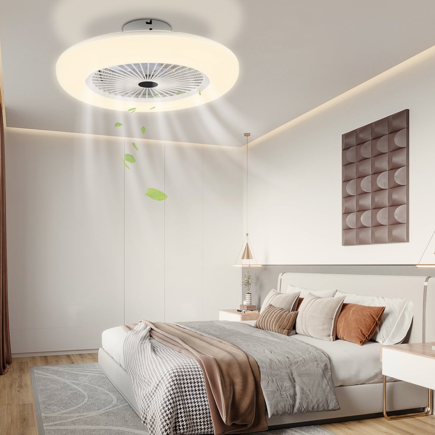 Hengda LED Deckenventilator mit Beleuchtung Ø55 cm | 80 W Deckenleuchte mit Ventilator & Fernbedienung | 3 Windgeschwindigkeiten, 3 Lichtfarben | Leiser Deckenventilator für Wohnzimmer & Schlafzimmer