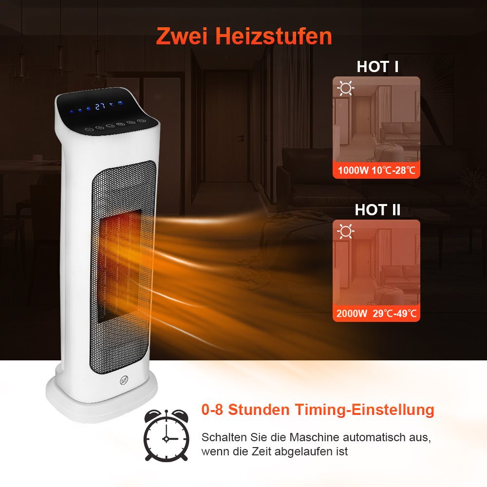 Hengda Heizlüfter Thermostat Heizgerät Heater Schlafzimmer 2000W Heizung Keramik Timer
