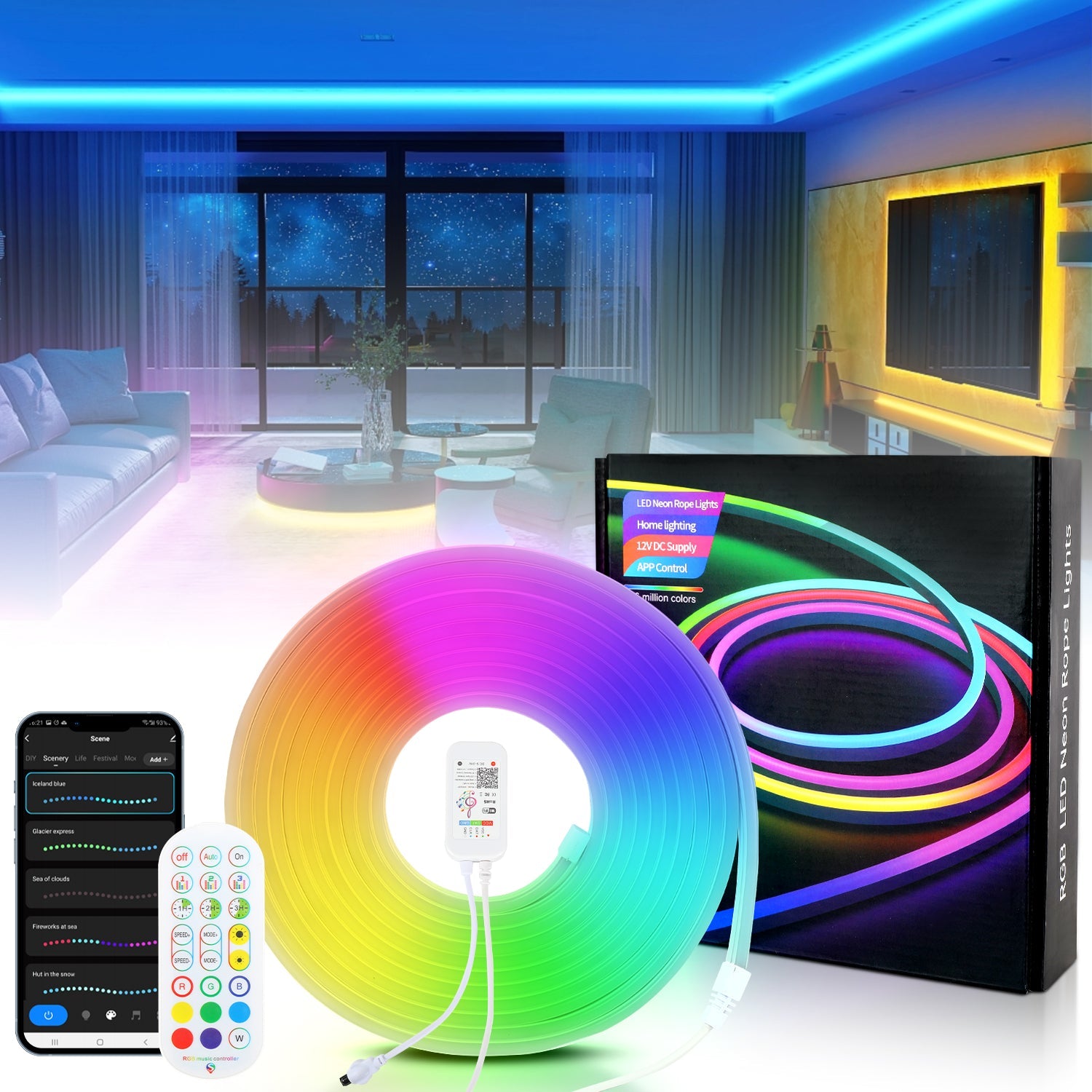Hengda 2-10M Neon Led Streifen RGBIC LED Strip Flex Schlauch Wasserfest, Diffus, Dimmbar, App-Steuerung