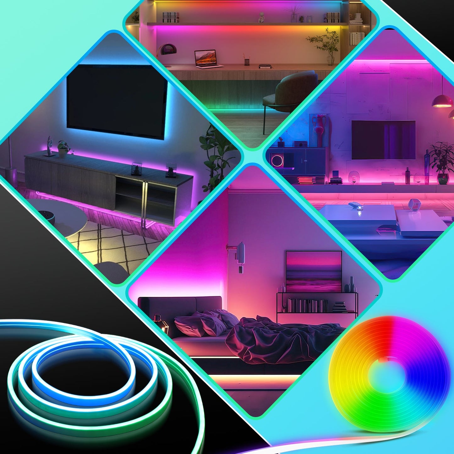 Hengda 2-10M Neon Led Streifen RGBIC LED Strip Flex Schlauch Wasserfest, Diffus, Dimmbar, App-Steuerung