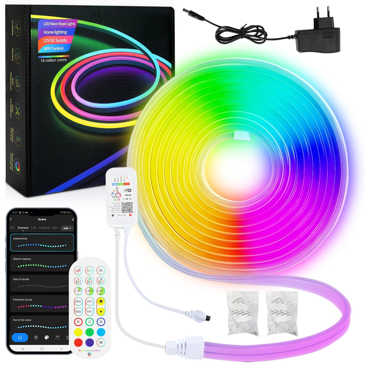 Hengda 2-10M Neon Led Streifen RGBIC LED Strip Flex Schlauch Wasserfest, Diffus, Dimmbar, App-Steuerung