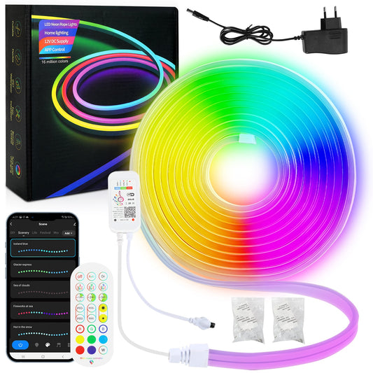 Hengda 2-10M Neon Led Streifen RGBIC LED Strip Flex Schlauch Wasserfest, Diffus, Dimmbar, App-Steuerung