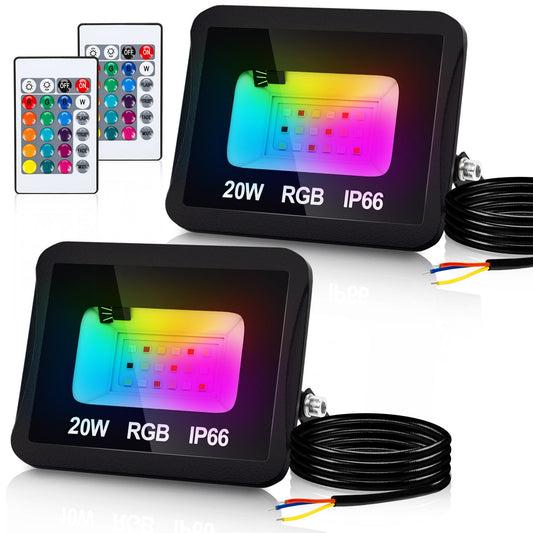 Hengda RGB LED Strahler Außen mit Fernbedienung, 10/20/30/50 W Fluter LED Dimmbar, Flutlicht IP66 Wasserdicht, 4 Modi