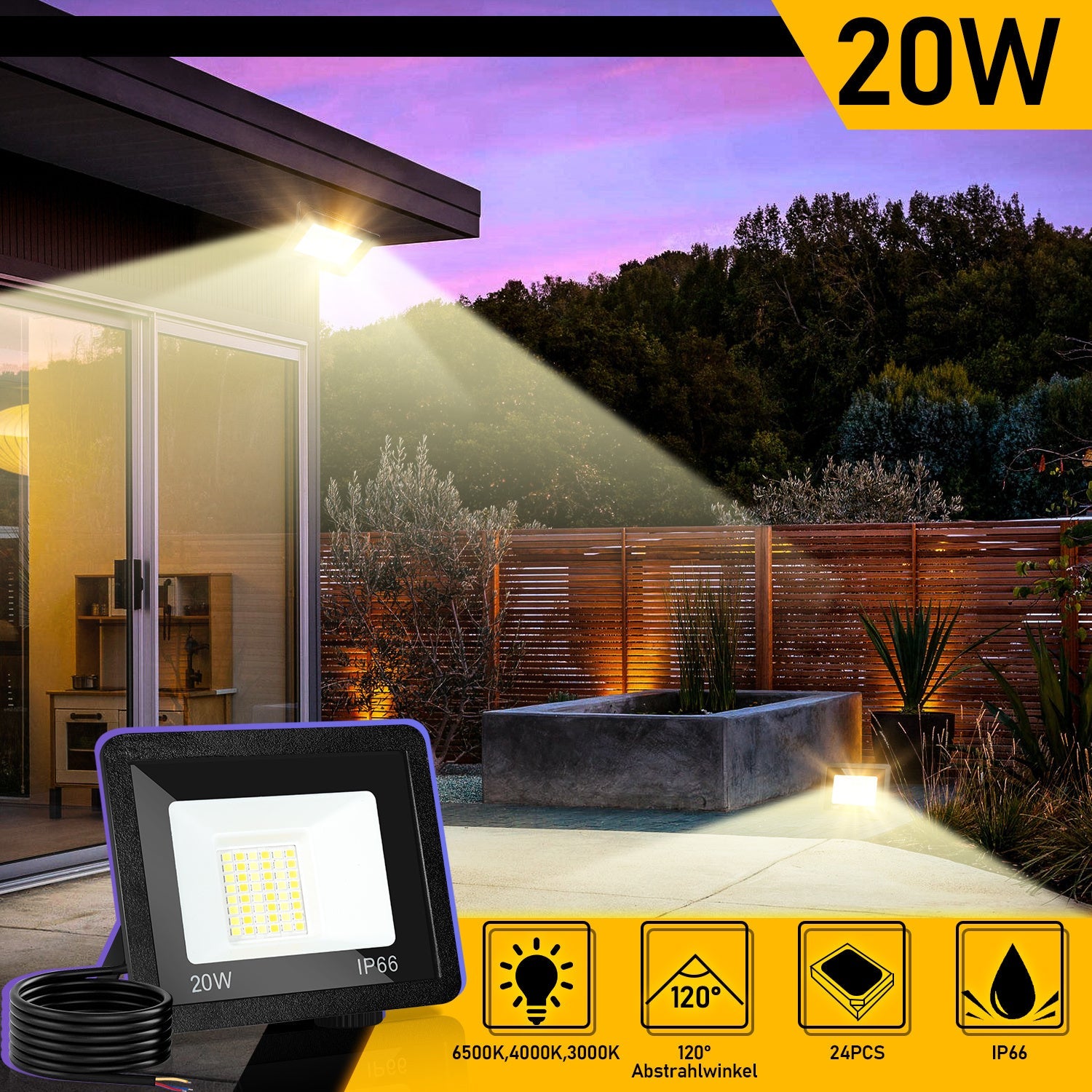 Hengda LED Strahler Außen Dimmbar, LED Fluter 3000K/4000K/6500K, IP66 Wasserdicht Scheinwerfer (kein Stecker)