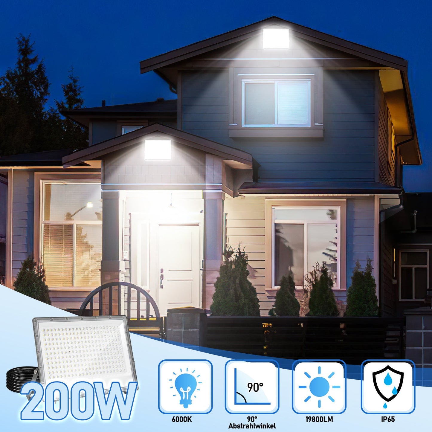 Hengda LED Strahler Außen 10–200W | LED Fluter 6000K Kaltweiß | IP65 Wasserdichter Außenstrahler mit 120° Abstrahlwinkel für Garten, Hof, Garage & Fassadenbeleuchtung (ohne Stecker)